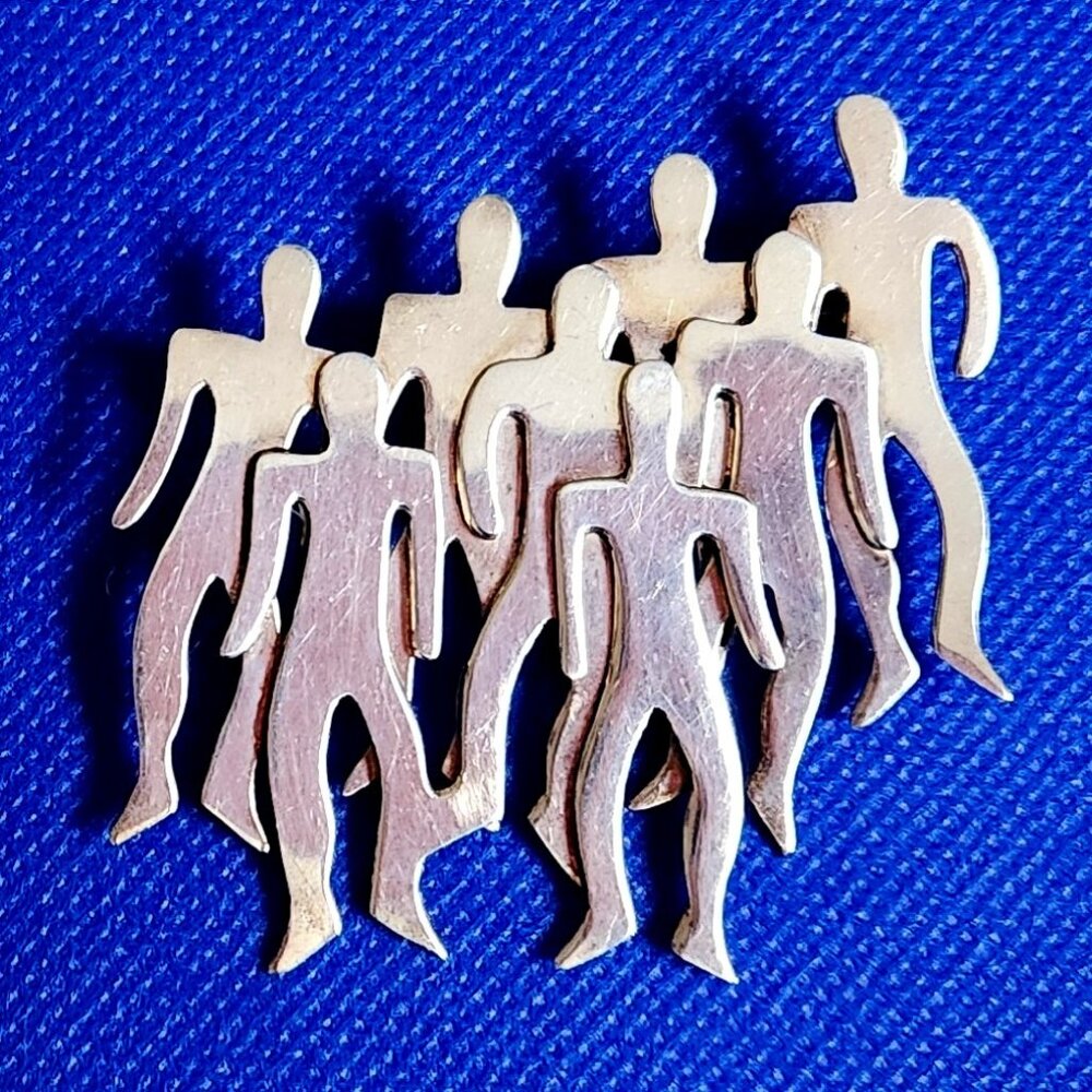 1980-VINTAGE TC-125 MEXICO 925 SILVER CROWN OF PEOPLE MODERNIST BROOCH 22Gr
